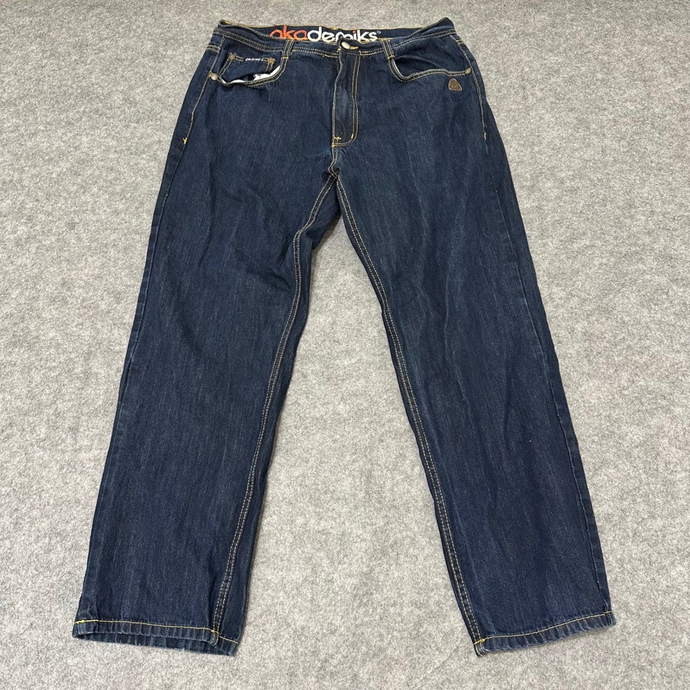 Akademiks Jeans Mens 38x32 Blue Y2K Hip Hop Baggy Streetwear Denim Pants